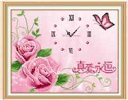 Tranh thêu chữ thập đồng hồ hoa hồng P3D1241