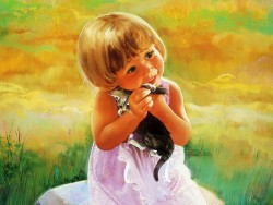 Tranh thêu chữ thập cô bé ôm mèo PKIG025
