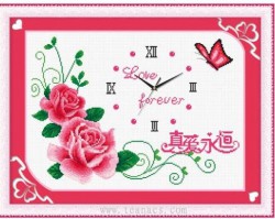 Tranh thêu chữ thập Đồng hồ hoa hồng N37063